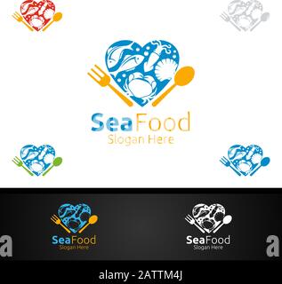 Liebe Meeresfrüchte Logo für Restaurant oder Café Stock Vektor