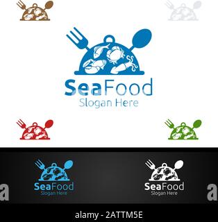 Meeresfrüchte-Logo für Restaurant oder Café Stock Vektor