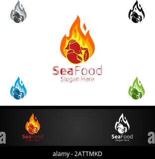 Logo für Garnelen Und Meeresfrüchte für Restaurant oder Café Stock Vektor