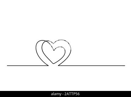 Durchgängige einzeilige Zeichnung von Herzform, minimalistischer Vektor-Schwarzweißdarstellung des valentine-konzepts der Liebe Stockfoto
