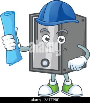 Elegant Architect CPU mit blauen Ausdrucken und blauem Helm Stock Vektor