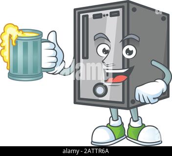 Smiley-CPU-Maskottchen mit einem Glas Bier Stock Vektor