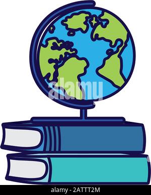 Zurück zur Schulbildung Globale Karte und Bücher Vektorgrafiken Stock Vektor