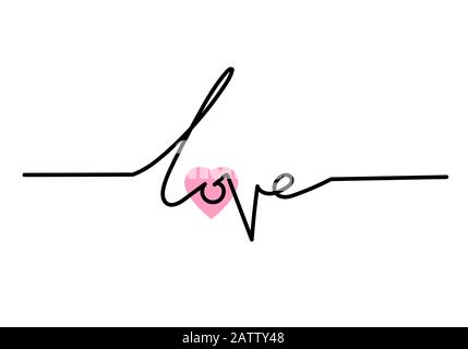 Durchgängige Ein-Linien-Zeichnung LIEBE Wort-Design, Vektor minimalistische Illustration von Liebe valentine Konzept. Stockfoto