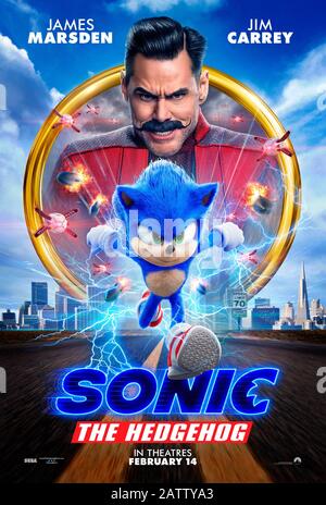 ERSCHEINUNGSDATUM: 14. Februar 2020 TITEL: Sonic The Hedgehog STUDIO: Paramount Pictures DIRECTOR: Jeff Fowler PLOT: Nachdem er einen kleinen, blauen, schnellen Igel entdeckt hat, muss ein kleiner Polizist helfen, ein böses Genie zu besiegen, das Experimente daran machen will. Hauptdarstellerin: Sonic (Stimme von Ben Schwartz). (Bild: © Paramount Pictures/Entertainment Pictures) Stockfoto