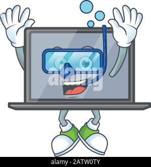 Ein Maskottchen-Symbol des Monitors, der eine Tauchbrille trägt Stock Vektor
