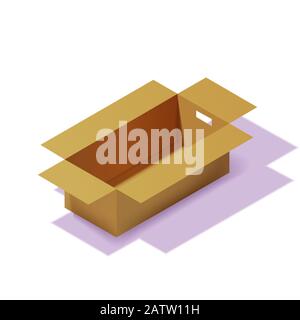 Isometrischer Karton Verpackungskarton. Realistische 3D-Symbole. Kartonagen, Fertigpackungen, isolierte Vektorgrafiken Stock Vektor