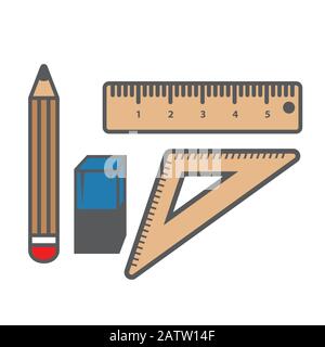 Lineal- und Bleistift-Vektorsymbol modernes und einfaches flaches Symbol für Website, Handy, Logo, App, UI. Vektorgrafiken für Lineal- und Bleistiftsymbole, EPS10. Stock Vektor