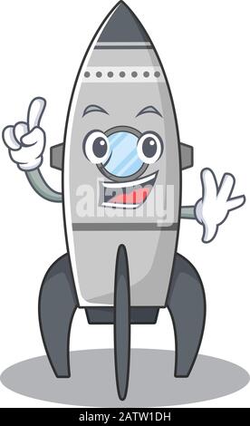 Mascot Cartoon Concept Rakete in Einer Fingergeste Stock Vektor