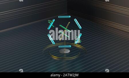 3D-Rendering für abstraktes Design mit Gold- und Linientextur Stockfoto