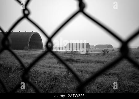 Ehemalige Luftwaffenstützpunkt der USAF im Kalten Krieg, Rendelsham in der Nähe von Woodbridge, Suffolk, Großbritannien. Stockfoto