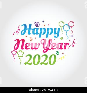 2020 bunter Text isoliert auf schwarzem Hintergrund, Neujahr 2020, 2020 Text für Kalender neue Jahre, Happy New Year 2020.2020 Startkonzept, Nummer 2 Stock Vektor