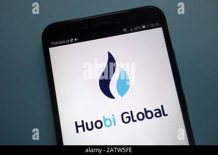 Huobi Global Cryptocurrency Exchange Logo auf Smartphone Stockfoto