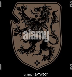 Ein heraldisches Wappen, heraldischer Löwe, heraldische Löwensilhouette Stock Vektor