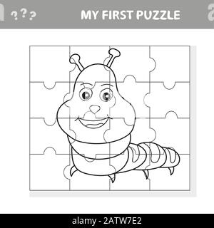 Verwenden Sie Puzzle, und stellen Sie das Bild wieder her. Papierspiel für Kinder. Die einfache Ebene. Mein erstes Puzzle- und Farbbuch Stock Vektor