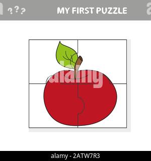 Puzzle-Spiel für Kinder. Arbeitsblatt zur Entwicklung von Schulungen. Lernspiel für Kinder - apple. Mein erstes Rätsel Stock Vektor