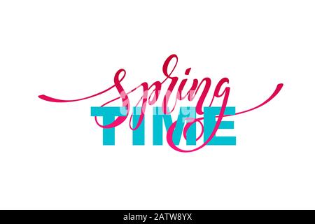 Zeitspring-Beschriftung. Moderne Kalligraphie. Handgezeichnete Designelemente. Logos und Embleme, Drucke und Poster. Stock Vektor