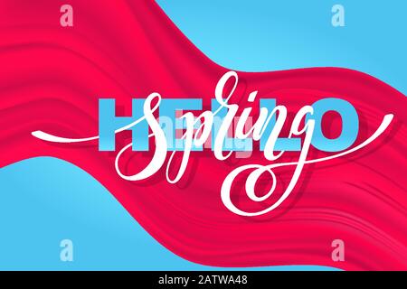 Hallo Frühlingsinschrift. Moderne Kalligraphie. Handgezeichnete Designelemente. Logos und Embleme, Drucke und Poster. Stock Vektor