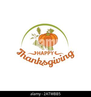 Fröhlicher Text für die Thanksgiving Hand. Typografie für Logo, Symbol, Karte, Einladung und Bannervorlage. Grußkarte für Thanksgiving Day Celebratio Stock Vektor