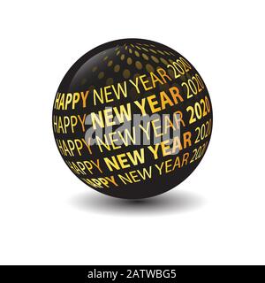 Frohes neues Jahr 2020 Typografie Text Celebration Poster Design: Leuchtende goldene Zahl mit goldenem Feuerwerks-Explosionselement und dunklem Himmelshintergrund vec Stock Vektor