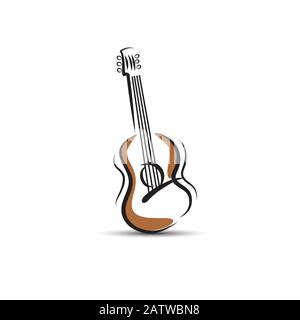 Gitarrensymbol Vektor, akustisches Musikinstrument auf weißem Hintergrund Isoliert. Trendy Flat Style für Grafikdesign, Logo, Website, Social Media, Stock Vektor