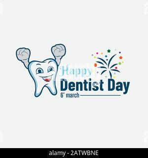 6. März - Zahnärzte Tag. Typografie Poster. Verwendbar als Hintergrund. Gruß Zahnarzt Tag Karte. Stock Vektor