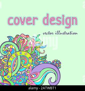 Cover-Design, Pflanzenkarte, Banner mit farbenfrohem abstraktem Ethno-Schmuck, floralem orientalischem Muster. Grafisches Naturtracery, stilisierte Pflanzenblume a Stock Vektor