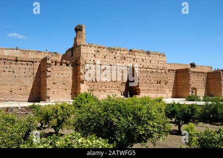 Ruinierte c-16 El Badi Palace oder Badic Palace Marrakesch Marokko Stockfoto