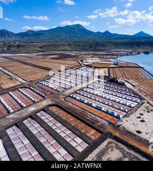 Luftbild Salinas de Janubio, La Hoya, Lanzarote Island, Kanarische Inseln. Dezember 2018. Stockfoto