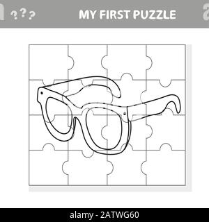 Brille. Bildungs-Papierspiel für Kinder im Vorschulalter. Vektorgrafiken. Mein erstes Puzzle- und Farbbuch Stock Vektor