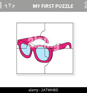 Brille. Bildungs-Papierspiel für Kinder im Vorschulalter. Vektorgrafiken. Mein erstes Rätsel Stock Vektor