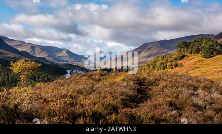 Glen Affric das beeindruckende Landschaft ist die perfekte Kombination aus Kiefernwäldern, Seen, Flüsse und Berge Es ist vielleicht die schönste Glen in Scotlan Stockfoto