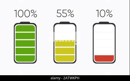 Symbol zum Laden der Akkus. Stromsymbol - Energiezeichen. Abbildung der Batterie. Stock Vektor
