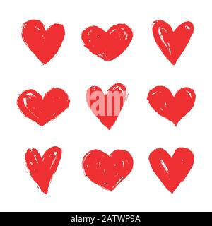 Herzen gemalt mit der Bürste. Vektor Hand gezeichnet Formen isoliert auf einem weißen Hintergrund für Liebe, Hochzeit, Valentinstag oder anderen romantischen Design. Satz Stock Vektor