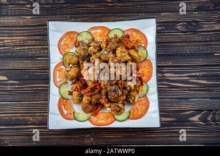 Stir Fry Huhn, Paprika und grüne Bohnen. Stockfoto