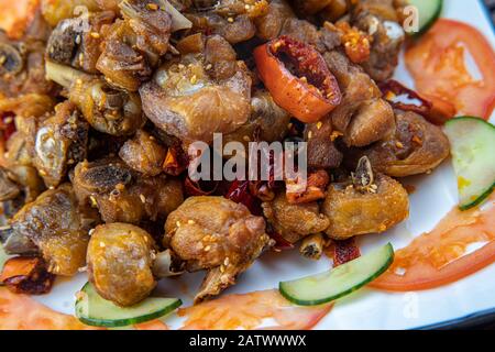 Stir Fry Huhn, Paprika und grüne Bohnen. Stockfoto