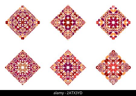 Isoliertes Set aus geometrischer, quadratischer Form mit Blumenmuster - abstrakte, bunte ornamentale Vektorgrafiken aus geometrischen Formen Stock Vektor