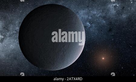 Das Konzept dieses Künstlers zeigt OGLE-2016-BLG-1195 Lb, einen Planeten, der durch eine Technik namens Mikrolensing entdeckt wurde. Der Planet wurde in einer Studie aus dem Jahr 2017 berichtet Stockfoto