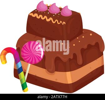 Köstliche Brownie-Schokolade mit Süßigkeiten Stock Vektor