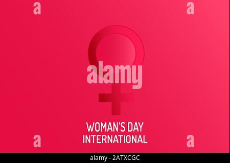 Internationaler Frauentag. Grußkarte vom 8. März, weibliches Schild. Hintergrund der Vektorgrafiken Stock Vektor