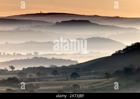 Hardys Denkmal aus Lamberts Burg, Marshwood Vale, Dorset, England Stockfoto