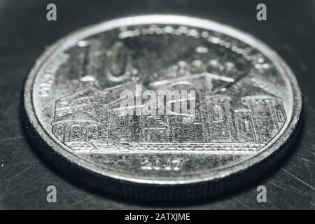 Makroschuss einer Münze Stockfoto