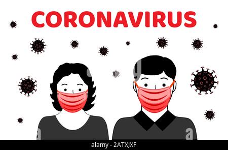 Gefährliches chinesisches Coronavirus. Wuhan Roman Coronavirus 2019-nCoV. Menschen in Atemschutzgeräten. Gesundheitsrisiko bei Pandemie. Vektorgrafiken Stock Vektor