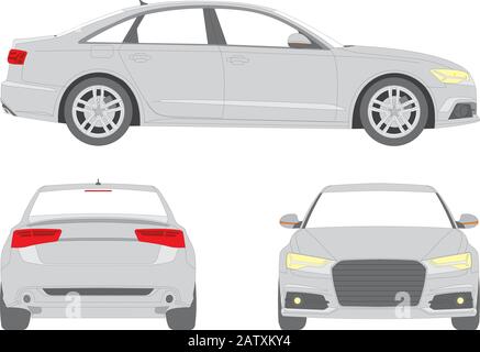 Europäisches Schnellrennen und Luxusauto, audi A6. frontview, Seitenansicht und Rückblick Vektor. Stock Vektor