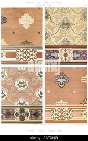 4 Muster der Vorhänge im Stil Louis XIII, dekorative Malerei von 1895 Stockfoto