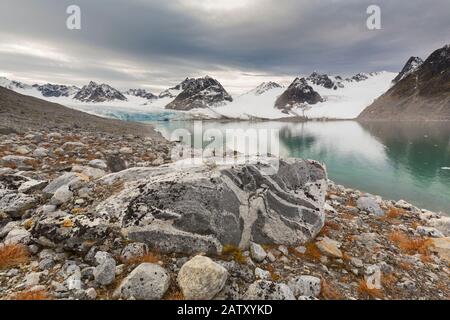 Gullybreen, Gletscher im Albert-I-Land, entbouching in Gullybukta, Südbucht des Magdentenefjordes, Spitzbergen/Spitzbergen, Norwegen Stockfoto