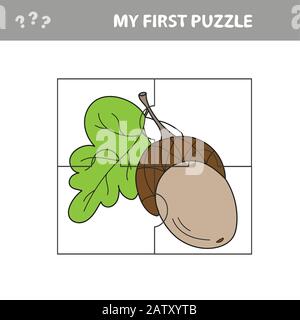 Acorn. Bildungs-Papierspiel für Kinder im Vorschulalter. Vektorgrafiken. Mein erstes Rätsel Stock Vektor