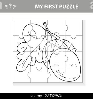 Acorn. Bildungs-Papierspiel für Kinder im Vorschulalter. Vektorgrafiken. Mein erstes Puzzle- und Farbbuch Stock Vektor