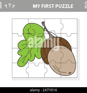 Acorn. Bildungs-Papierspiel für Kinder im Vorschulalter. Vektorgrafiken. Mein erstes Rätsel Stock Vektor
