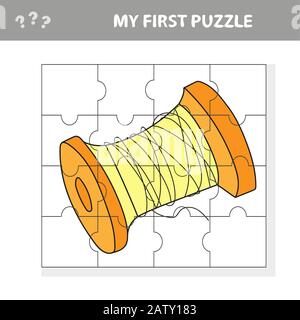 "Spool of Thread" - Cartoon Illustration of Education Jigsaw Puzzle Game for Preschool Children - Mein erstes Puzzle Stock Vektor
